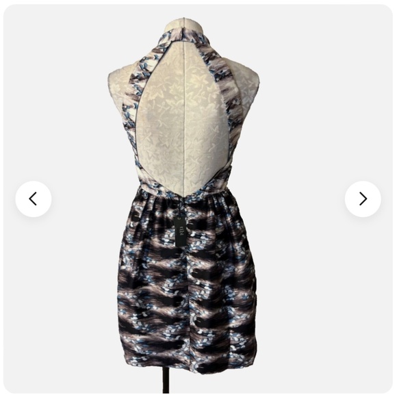 TIBI Backless A Line Dress 8 Silk Black Gray Ivory Blue NWT - Picture 2 of 12